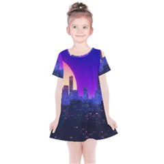 The Sun Night Music The City Background 80s, 80 s Synth Kids  Simple Cotton Dress by uniart180623