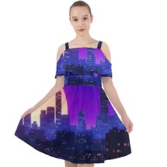 The Sun Night Music The City Background 80s, 80 s Synth Cut Out Shoulders Chiffon Dress by uniart180623