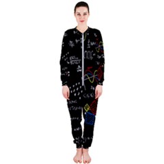 Black Background With Text Overlay Mathematics Formula Board Onepiece Jumpsuit (ladies) by uniart180623