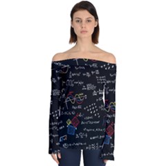 Black Background With Text Overlay Mathematics Formula Board Off Shoulder Long Sleeve Top by uniart180623