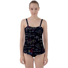 Black Background With Text Overlay Mathematics Formula Board Twist Front Tankini Set by uniart180623