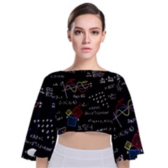 Black Background With Text Overlay Mathematics Formula Board Tie Back Butterfly Sleeve Chiffon Top by uniart180623