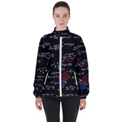 Black Background With Text Overlay Mathematics Formula Board Women s High Neck Windbreaker by uniart180623