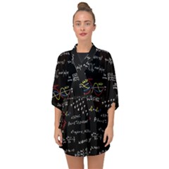 Black Background With Text Overlay Mathematics Formula Board Half Sleeve Chiffon Kimono by uniart180623