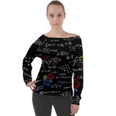 Black Background With Text Overlay Mathematics Formula Board Off Shoulder Long Sleeve Velour Top by uniart180623