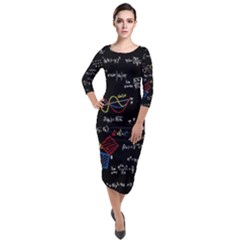 Black Background With Text Overlay Mathematics Formula Board Quarter Sleeve Midi Velour Bodycon Dress by uniart180623