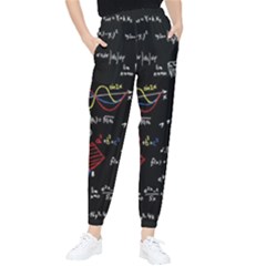 Black Background With Text Overlay Mathematics Formula Board Women s Tapered Pants by uniart180623