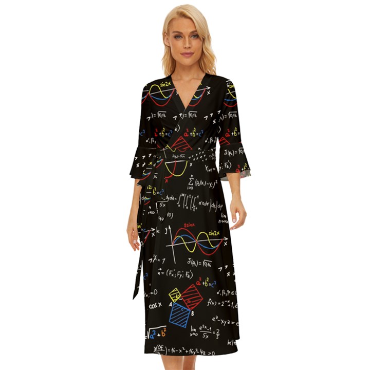 Black Background With Text Overlay Mathematics Formula Board Midsummer Wrap Dress