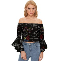 Black Background With Text Overlay Mathematics Formula Board Off Shoulder Flutter Bell Sleeve Top by uniart180623