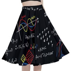 Black Background With Text Overlay Mathematics Formula Board A-line Full Circle Midi Skirt With Pocket by uniart180623