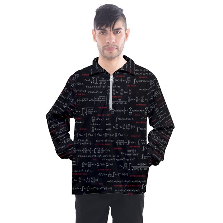 Black Background With Text Overlay Digital Art Mathematics Men s Half Zip Pullover