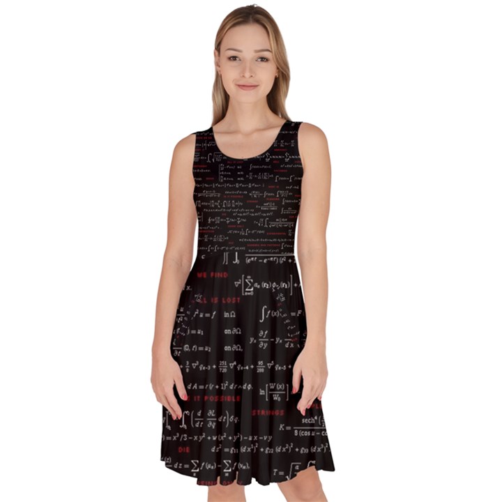 Black Background With Text Overlay Digital Art Mathematics Knee Length Skater Dress With Pockets