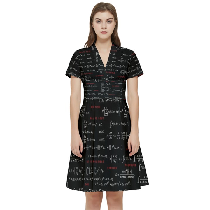 Black Background With Text Overlay Digital Art Mathematics Short Sleeve Waist Detail Dress