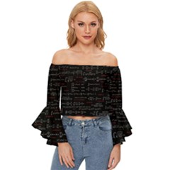 Black Background With Text Overlay Digital Art Mathematics Off Shoulder Flutter Bell Sleeve Top by uniart180623