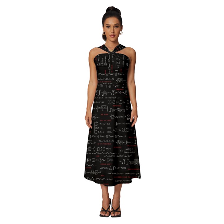 Black Background With Text Overlay Digital Art Mathematics Sleeveless Cross Front Cocktail Midi Chiffon Dress