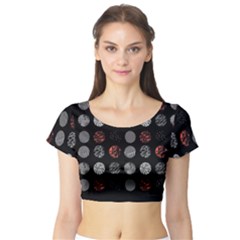 Black And Multicolored Polka Dot Artwork Digital Art Short Sleeve Crop Top by uniart180623