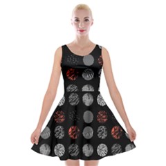 Black And Multicolored Polka Dot Artwork Digital Art Velvet Skater Dress by uniart180623