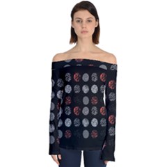 Black And Multicolored Polka Dot Artwork Digital Art Off Shoulder Long Sleeve Top by uniart180623