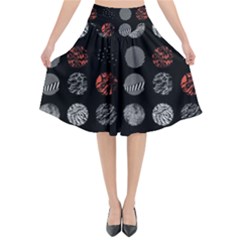 Black And Multicolored Polka Dot Artwork Digital Art Flared Midi Skirt by uniart180623