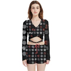 Black And Multicolored Polka Dot Artwork Digital Art Velvet Wrap Crop Top And Shorts Set by uniart180623