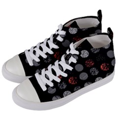 Black And Multicolored Polka Dot Artwork Digital Art Women s Mid-top Canvas Sneakers by uniart180623