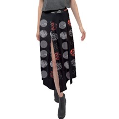 Black And Multicolored Polka Dot Artwork Digital Art Velour Split Maxi Skirt by uniart180623