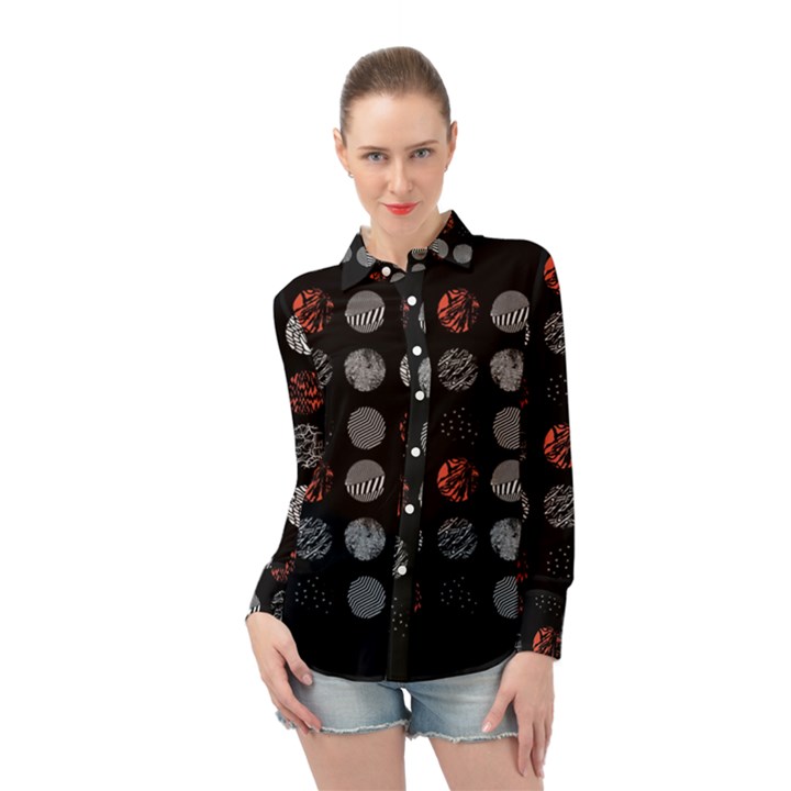 Black And Multicolored Polka Dot Artwork Digital Art Long Sleeve Chiffon Shirt