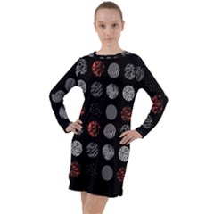 Black And Multicolored Polka Dot Artwork Digital Art Long Sleeve Hoodie Dress