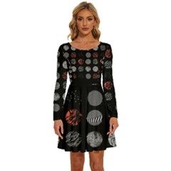 Black And Multicolored Polka Dot Artwork Digital Art Long Sleeve Wide Neck Velvet Dress by uniart180623