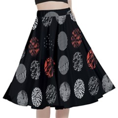 Black And Multicolored Polka Dot Artwork Digital Art A-line Full Circle Midi Skirt With Pocket