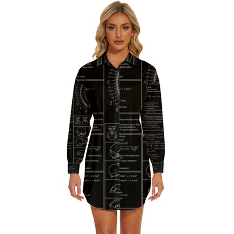 Black Background With Text Overlay Mathematics Trigonometry Womens Long Sleeve Shirt Dress by uniart180623