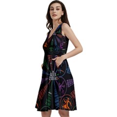 Zodiac Geek Sleeveless V-neck Skater Dress With Pockets by uniart180623