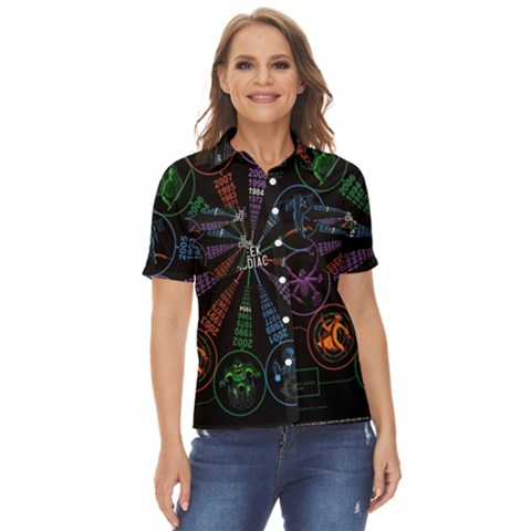 Zodiac Geek Women s Short Sleeve Double Pocket Shirt by uniart180623