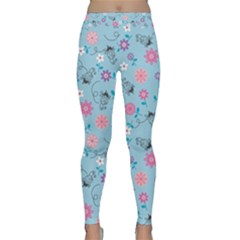 Pink And Blue Floral Wallpaper Classic Yoga Leggings by uniart180623