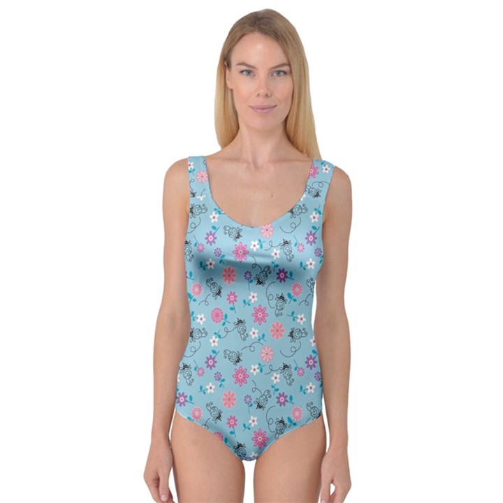 Pink And Blue Floral Wallpaper Princess Tank Leotard 