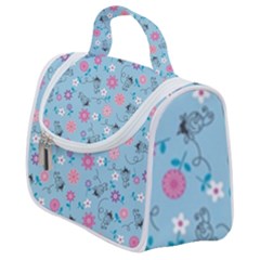 Pink And Blue Floral Wallpaper Satchel Handbag