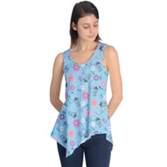 Pink And Blue Floral Wallpaper Sleeveless Tunic by uniart180623