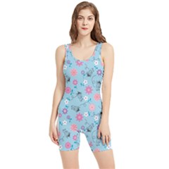 Pink And Blue Floral Wallpaper Women s Wrestling Singlet by uniart180623