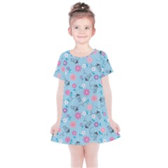 Pink And Blue Floral Wallpaper Kids  Simple Cotton Dress by uniart180623