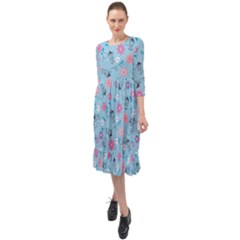 Pink And Blue Floral Wallpaper Ruffle End Midi Chiffon Dress by uniart180623