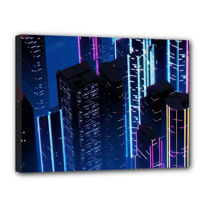 Night Music The City Neon Background Synth Retrowave Canvas 16  x 12  (Stretched)