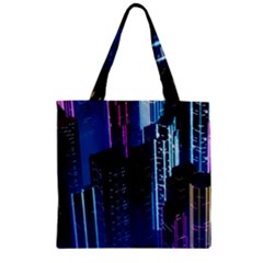 Night Music The City Neon Background Synth Retrowave Zipper Grocery Tote Bag by uniart180623