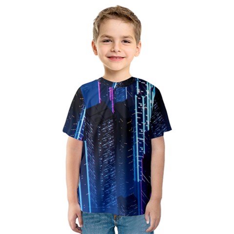 Night Music The City Neon Background Synth Retrowave Kids  Sport Mesh Tee by uniart180623