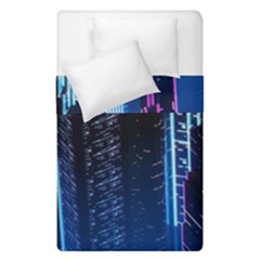 Night Music The City Neon Background Synth Retrowave Duvet Cover Double Side (single Size) by uniart180623