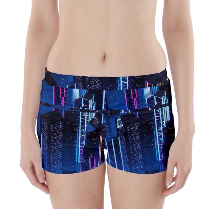 Night Music The City Neon Background Synth Retrowave Boyleg Bikini Wrap Bottoms