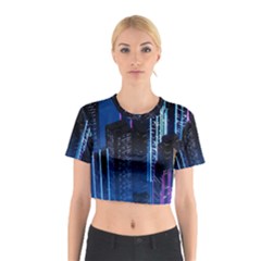 Night Music The City Neon Background Synth Retrowave Cotton Crop Top by uniart180623