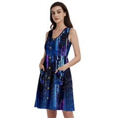 Night Music The City Neon Background Synth Retrowave Sleeveless Dress With Pocket