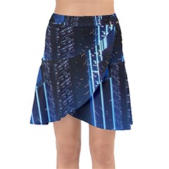 Night Music The City Neon Background Synth Retrowave Wrap Front Skirt by uniart180623