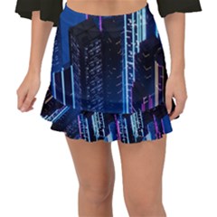 Night Music The City Neon Background Synth Retrowave Fishtail Mini Chiffon Skirt by uniart180623