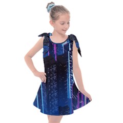 Night Music The City Neon Background Synth Retrowave Kids  Tie Up Tunic Dress by uniart180623